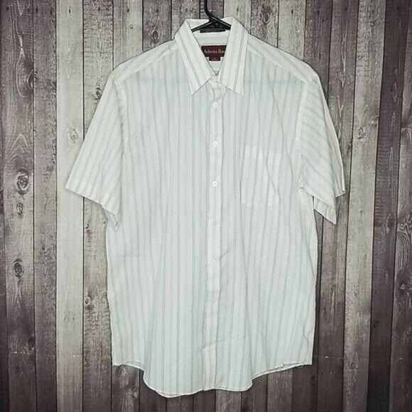 Adams Row Men's White Striped Short Sleeve Button Down Shirt - Picture 1 of 4